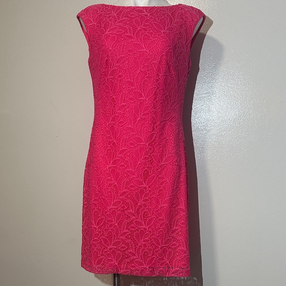 Chaps Vibrant Pink Lace Mini Dress